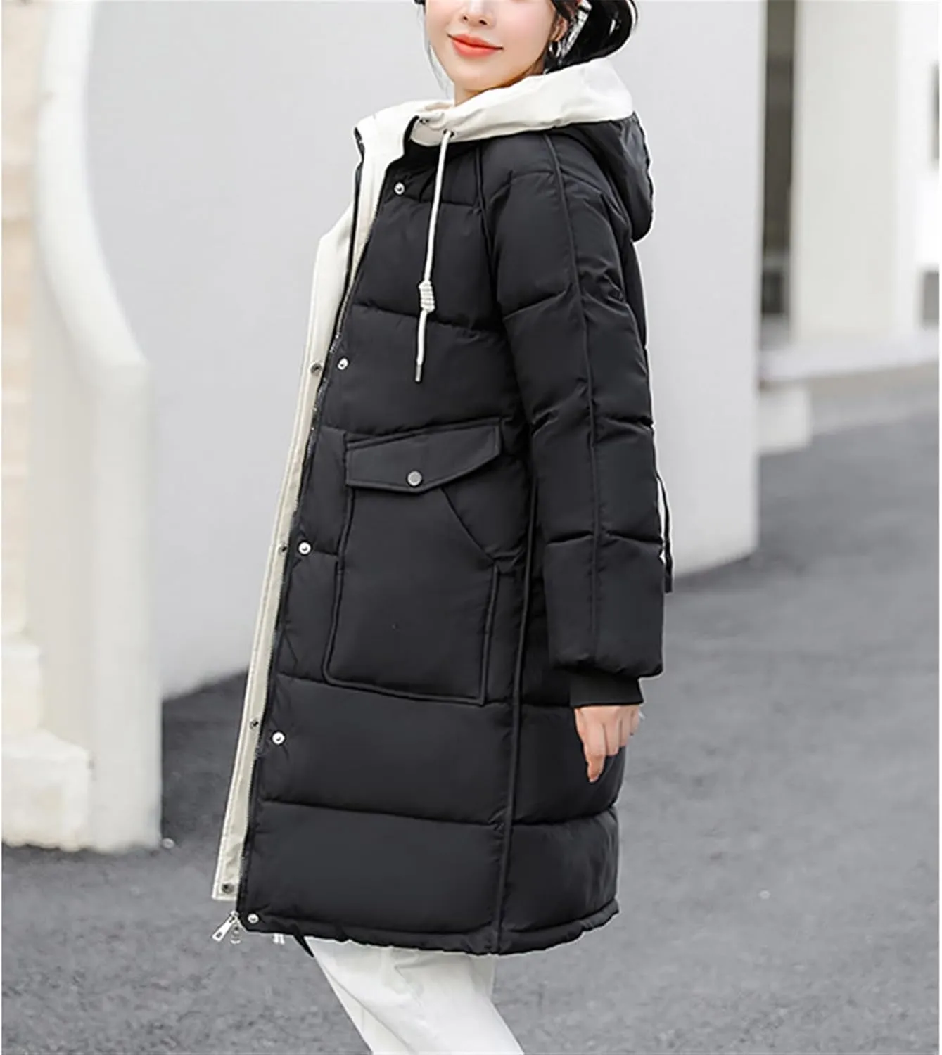 Winter Cotton Padded Snow Parka Women Hooded Down Cotton Coat Women's Mid Length Thick Clothes Windbreaker Outwear