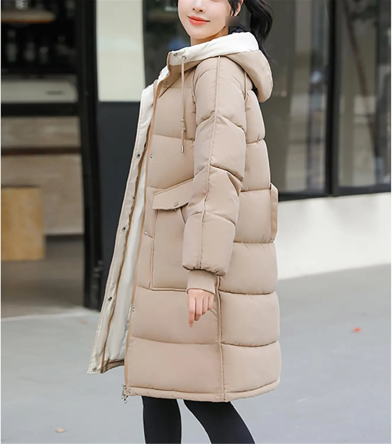 Winter Cotton Padded Snow Parka Women Hooded Down Cotton Coat Women's Mid Length Thick Clothes Windbreaker Outwear