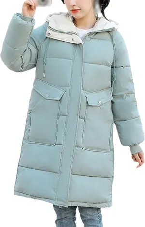 Winter Cotton Padded Snow Parka Women Hooded Down Cotton Coat Women's Mid Length Thick Clothes Windbreaker Outwear