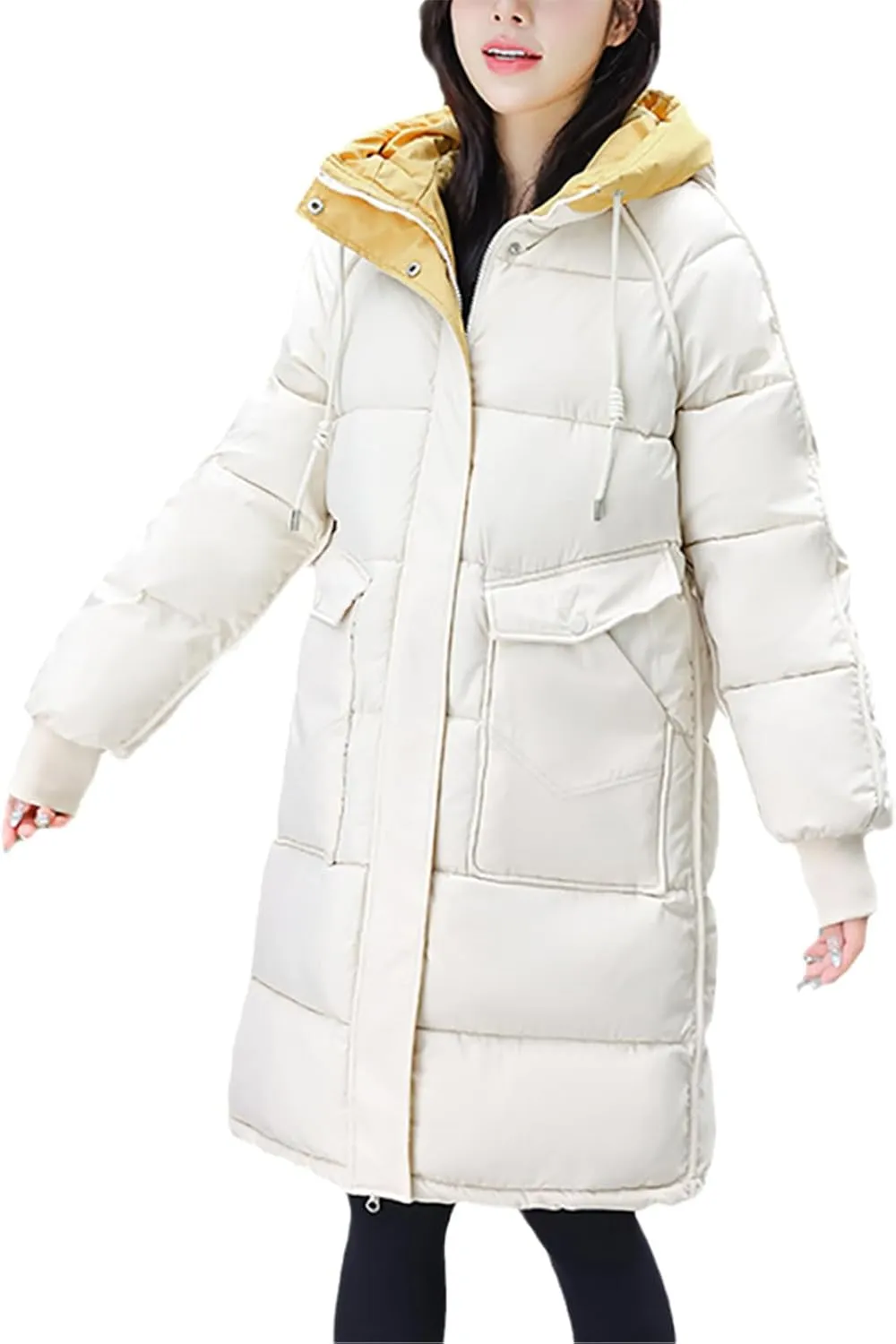 Winter Cotton Padded Snow Parka Women Hooded Down Cotton Coat Women's Mid Length Thick Clothes Windbreaker Outwear