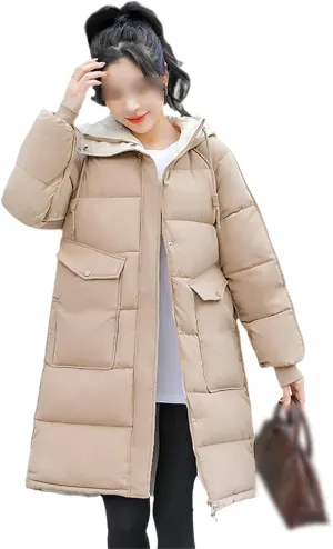 Winter Cotton Padded Snow Parka Women Hooded Down Cotton Coat Women's Mid Length Thick Clothes Windbreaker Outwear
