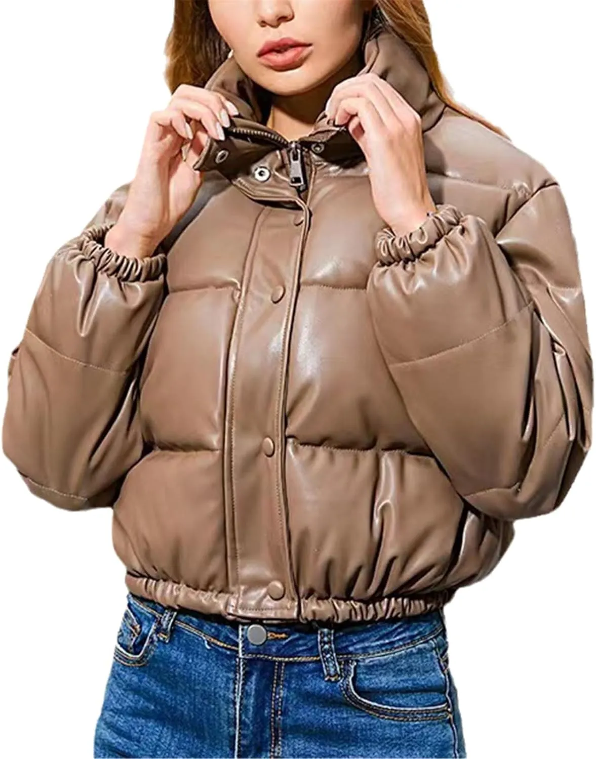 Winter Thick Warm PU Leather Coats Women Short Parkas Female Zipper Black Cotton Padded Down Jacket