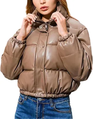 Winter Thick Warm PU Leather Coats Women Short Parkas Female Zipper Black Cotton Padded Down Jacket