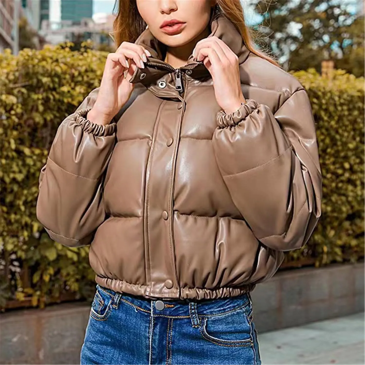 Winter Thick Warm PU Leather Coats Women Short Parkas Female Zipper Black Cotton Padded Down Jacket