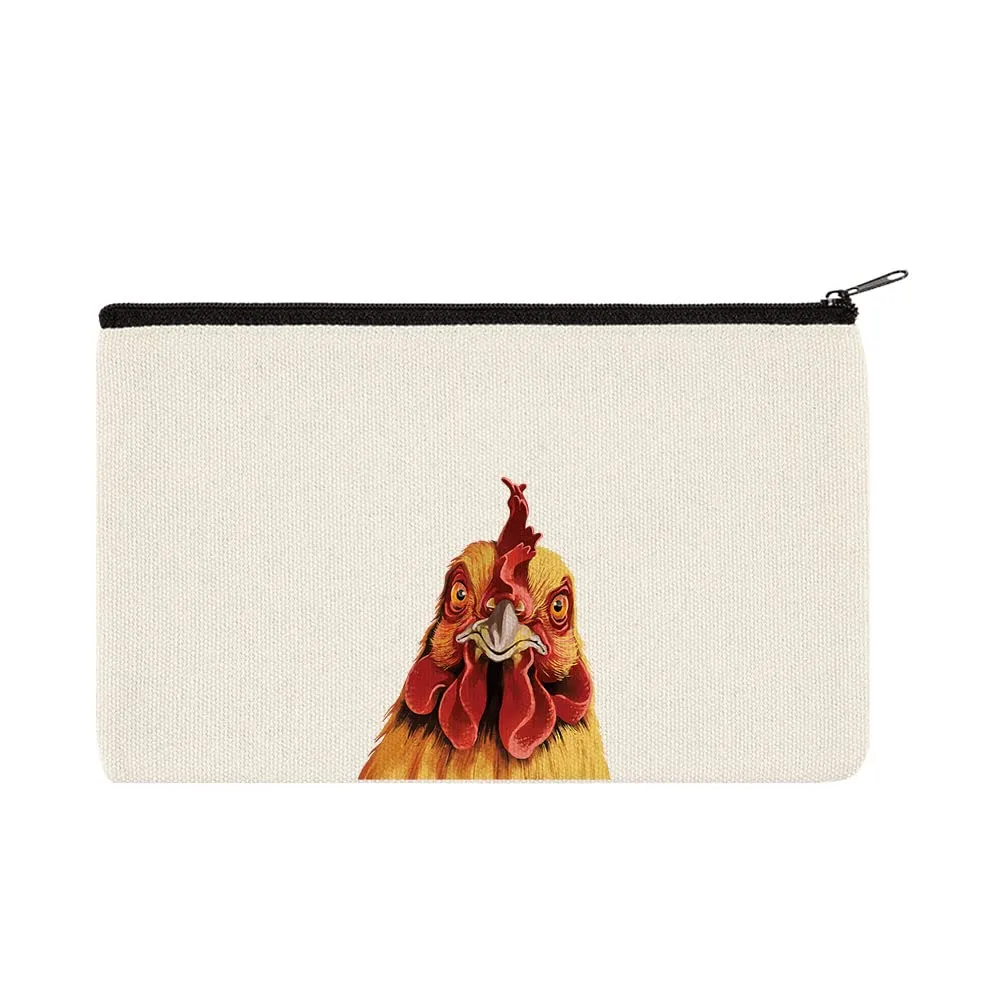 WIRESTER Canvas Zipper Makeup Bag, Cosmetic Pouch, Organizer Case for Women Girl, Multi-Purpose Travel Cosmetic Bag - Cochin Chicken