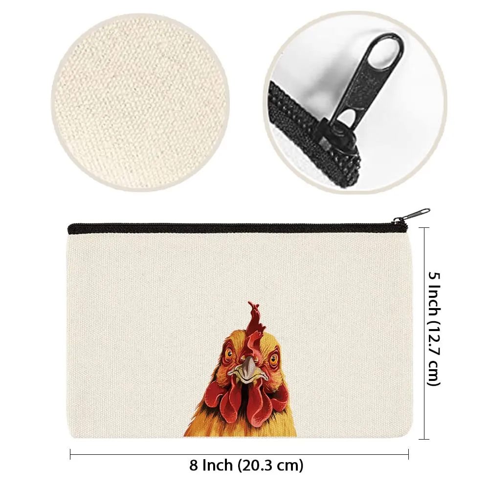 WIRESTER Canvas Zipper Makeup Bag, Cosmetic Pouch, Organizer Case for Women Girl, Multi-Purpose Travel Cosmetic Bag - Cochin Chicken