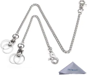 Wisdompro Wallet Chain, 2 Pack (8 and 16 Inch) Heavy Duty Pocket Keychain with Both Ends Lobster Clasps and Extra 2 Rings for Keys, Wallet, Jeans, Pants, Belt Loop, Purse and Handbag - Silver