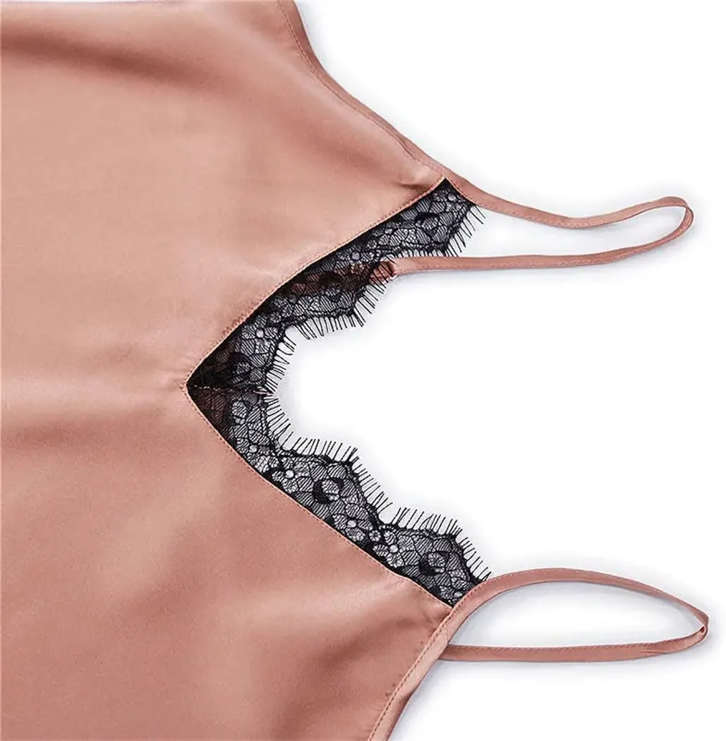 Women Adjustable 100%Mulberry Silk Satin Camisoles Solid Color Spaghetti Strap Tanks Basic Cami