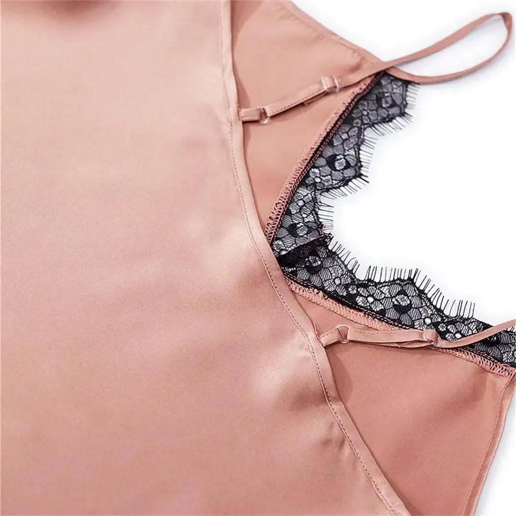 Women Adjustable 100%Mulberry Silk Satin Camisoles Solid Color Spaghetti Strap Tanks Basic Cami