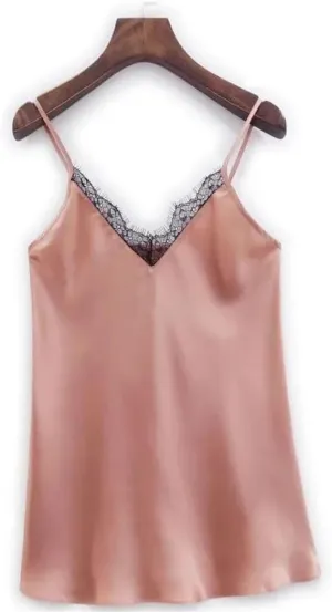 Women Adjustable 100%Mulberry Silk Satin Camisoles Solid Color Spaghetti Strap Tanks Basic Cami