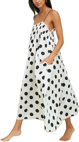 Women Boho Cami Long Dress Polka Dot Spaghetti Strap Flowy Maxi Dress 2025 Summer Beach Vacation Sundress