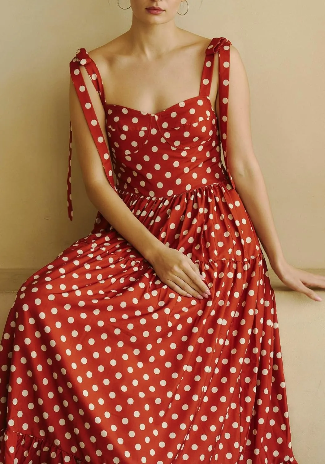 Women Boho Cami Long Dress Polka Dot Spaghetti Strap Flowy Maxi Dress 2025 Summer Beach Vacation Sundress