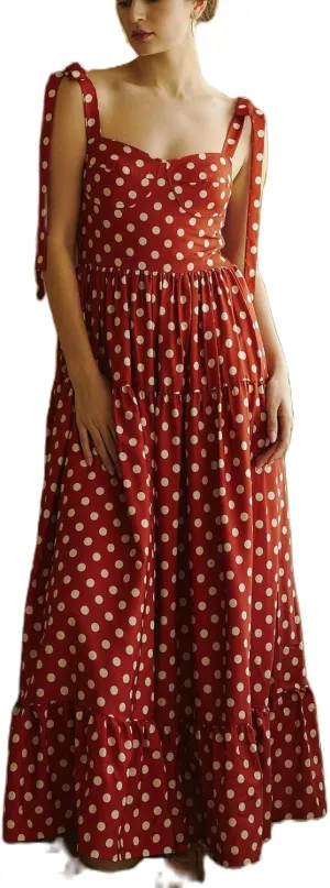 Women Boho Cami Long Dress Polka Dot Spaghetti Strap Flowy Maxi Dress 2025 Summer Beach Vacation Sundress