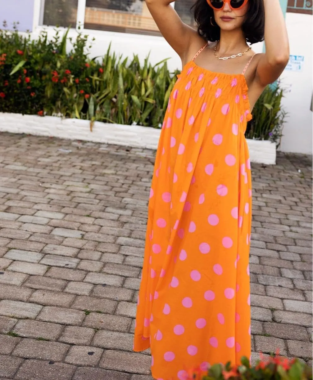 Women Boho Cami Long Dress Polka Dot Spaghetti Strap Flowy Maxi Dress 2025 Summer Beach Vacation Sundress