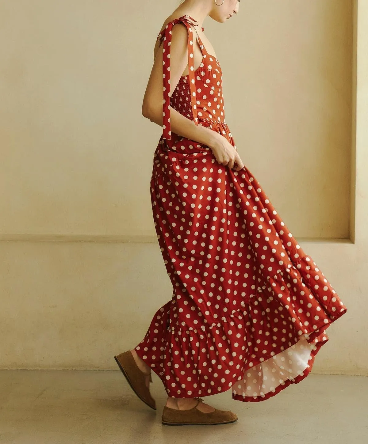 Women Boho Cami Long Dress Polka Dot Spaghetti Strap Flowy Maxi Dress 2025 Summer Beach Vacation Sundress