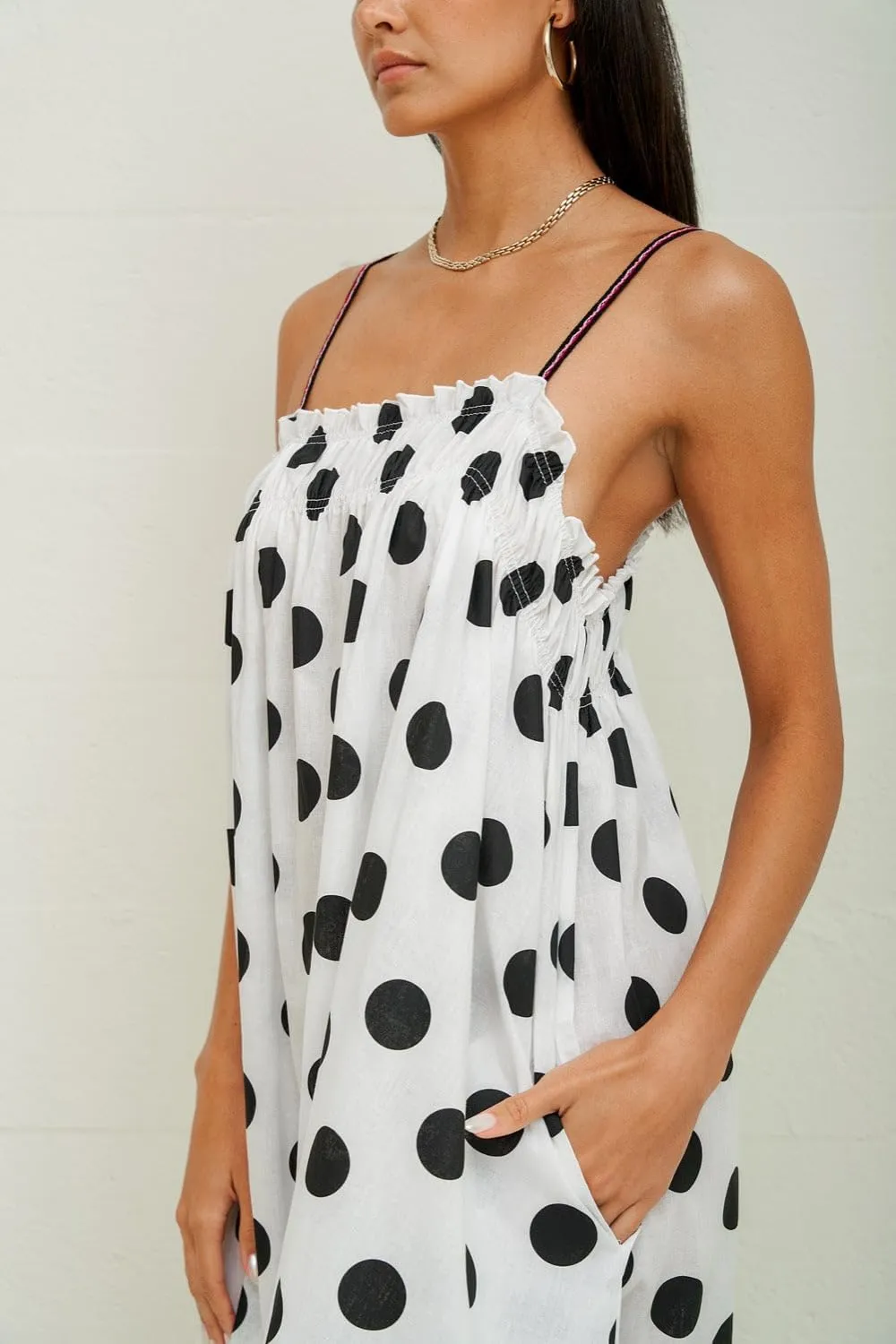 Women Boho Cami Long Dress Polka Dot Spaghetti Strap Flowy Maxi Dress 2025 Summer Beach Vacation Sundress