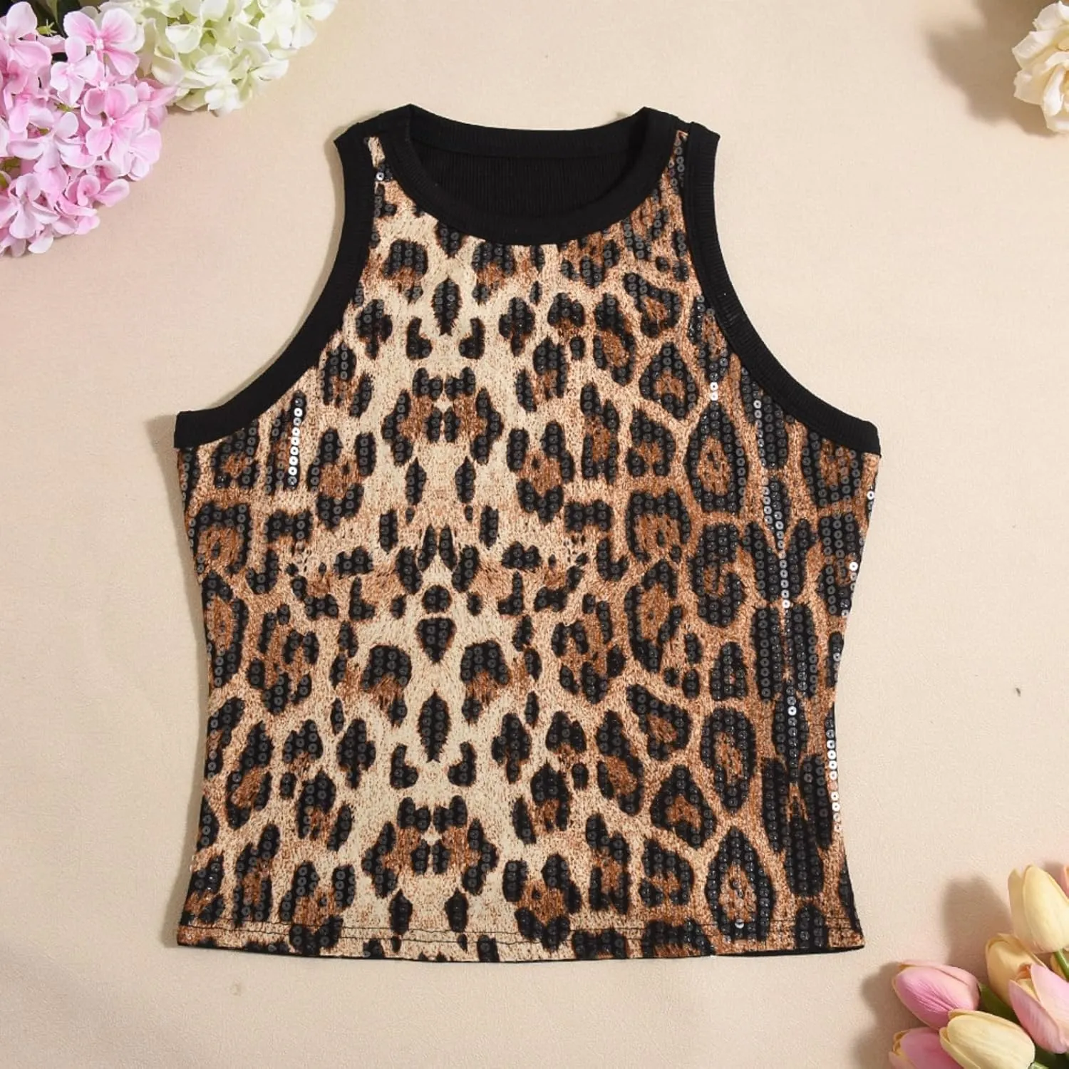Women Casual Sleeveless Sequin Sparkle Tank Tops Sexy Fashion O Neck Glitter Camisole Vest