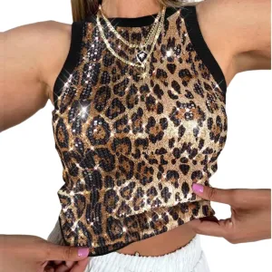 Women Casual Sleeveless Sequin Sparkle Tank Tops Sexy Fashion O Neck Glitter Camisole Vest