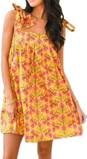 Women Cute Floral Mini Dress Boho Tie Shoulder Babydoll Short Dress Summer Ruffle Flowy Beach Vacation Sundress
