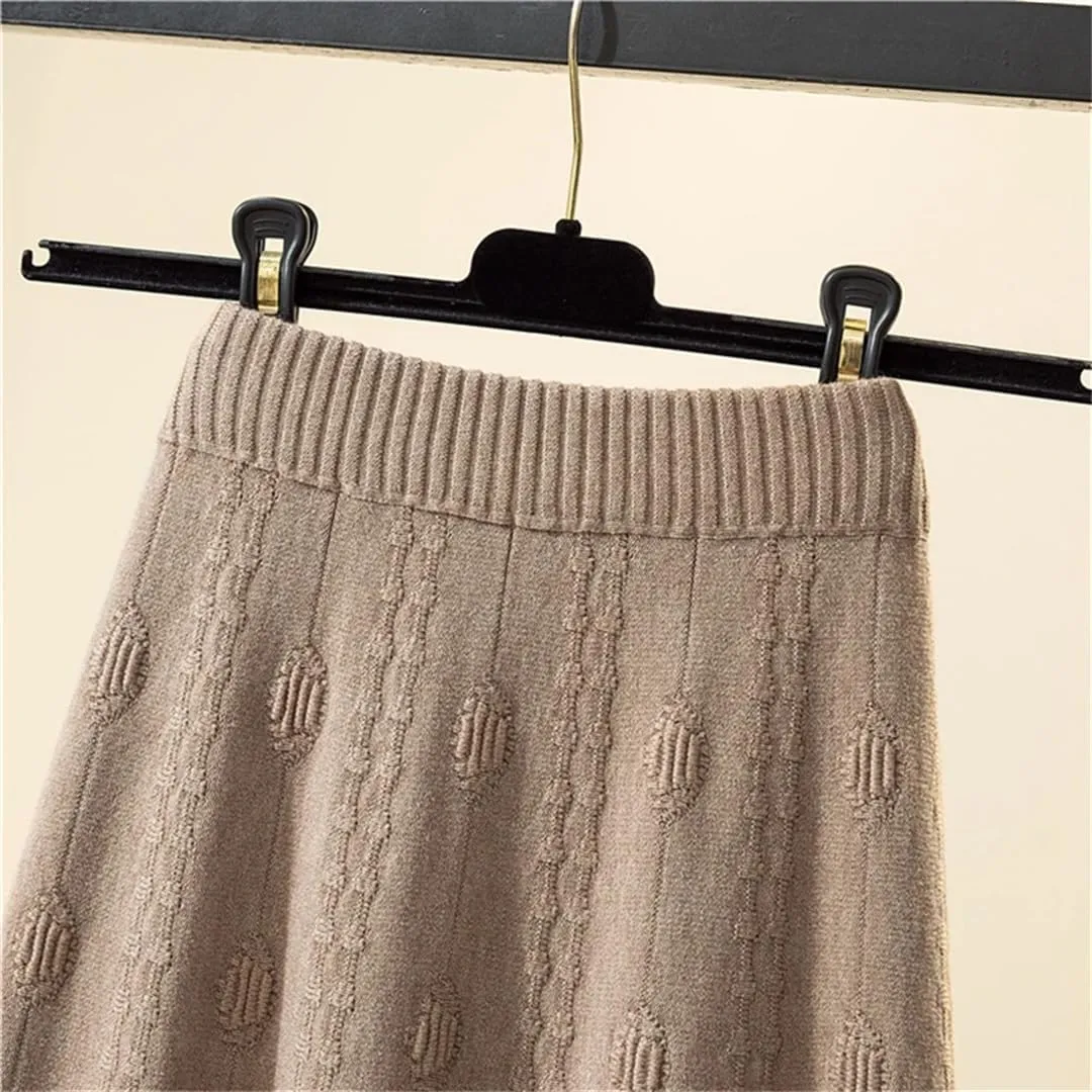 Women Knitted A Line Skirts Women High Waist Sweater Skirts Elegant Pleated Maxi Midi Skirt