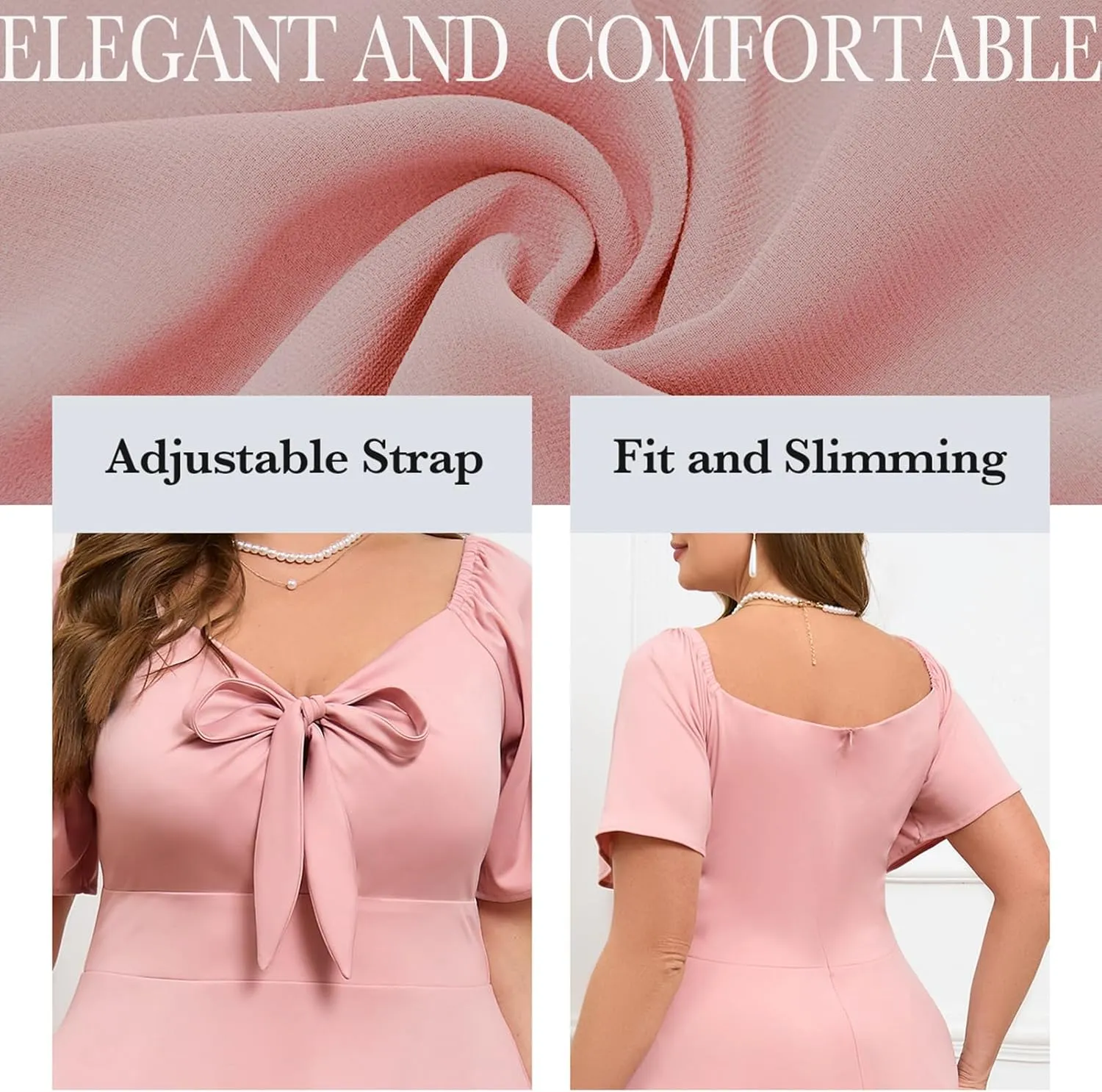 Women Plus Size Cocktail Dresses Tie Front Adjustable Strap, Satin Midi Prom Party Wedding Guest Formal Dress