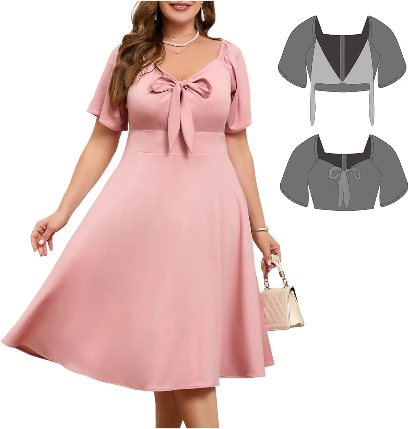 Women Plus Size Cocktail Dresses Tie Front Adjustable Strap, Satin Midi Prom Party Wedding Guest Formal Dress