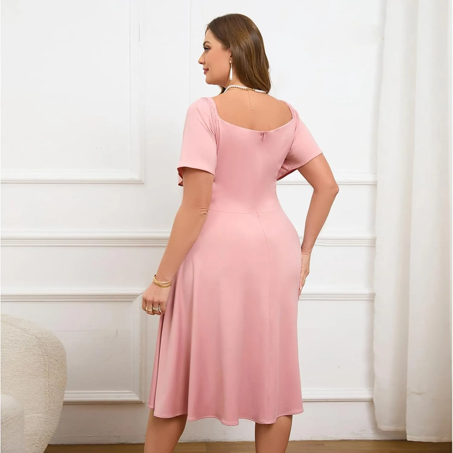 Women Plus Size Cocktail Dresses Tie Front Adjustable Strap, Satin Midi Prom Party Wedding Guest Formal Dress
