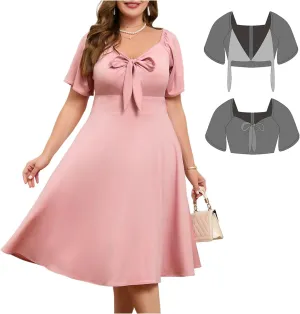 Women Plus Size Cocktail Dresses Tie Front Adjustable Strap, Satin Midi Prom Party Wedding Guest Formal Dress