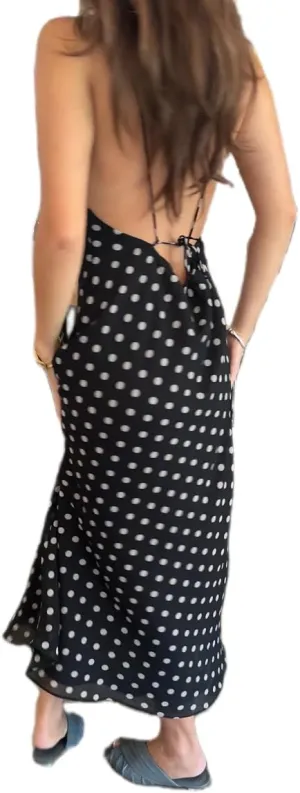 Women Polka Dot Summer Sundress Y2k V Neck Tie Back Spaghetti Strap Maxi Dress 2025 Slim Fit A Line Beachwear