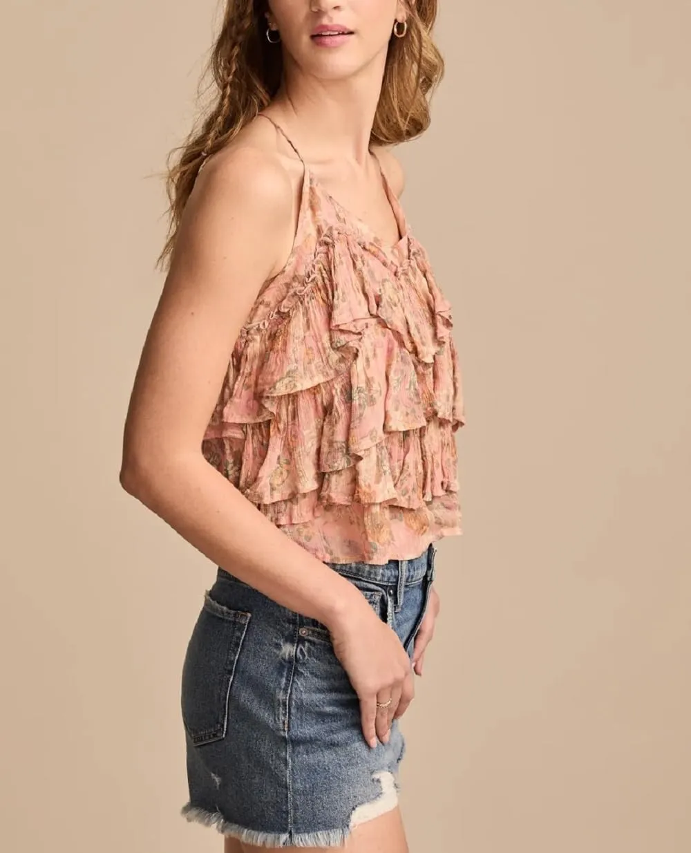 Women Ruffle Tiered Layered Tops Halter Tank Top Spaghetti Strap Babydoll Camisole Cute Boho Summer Tops