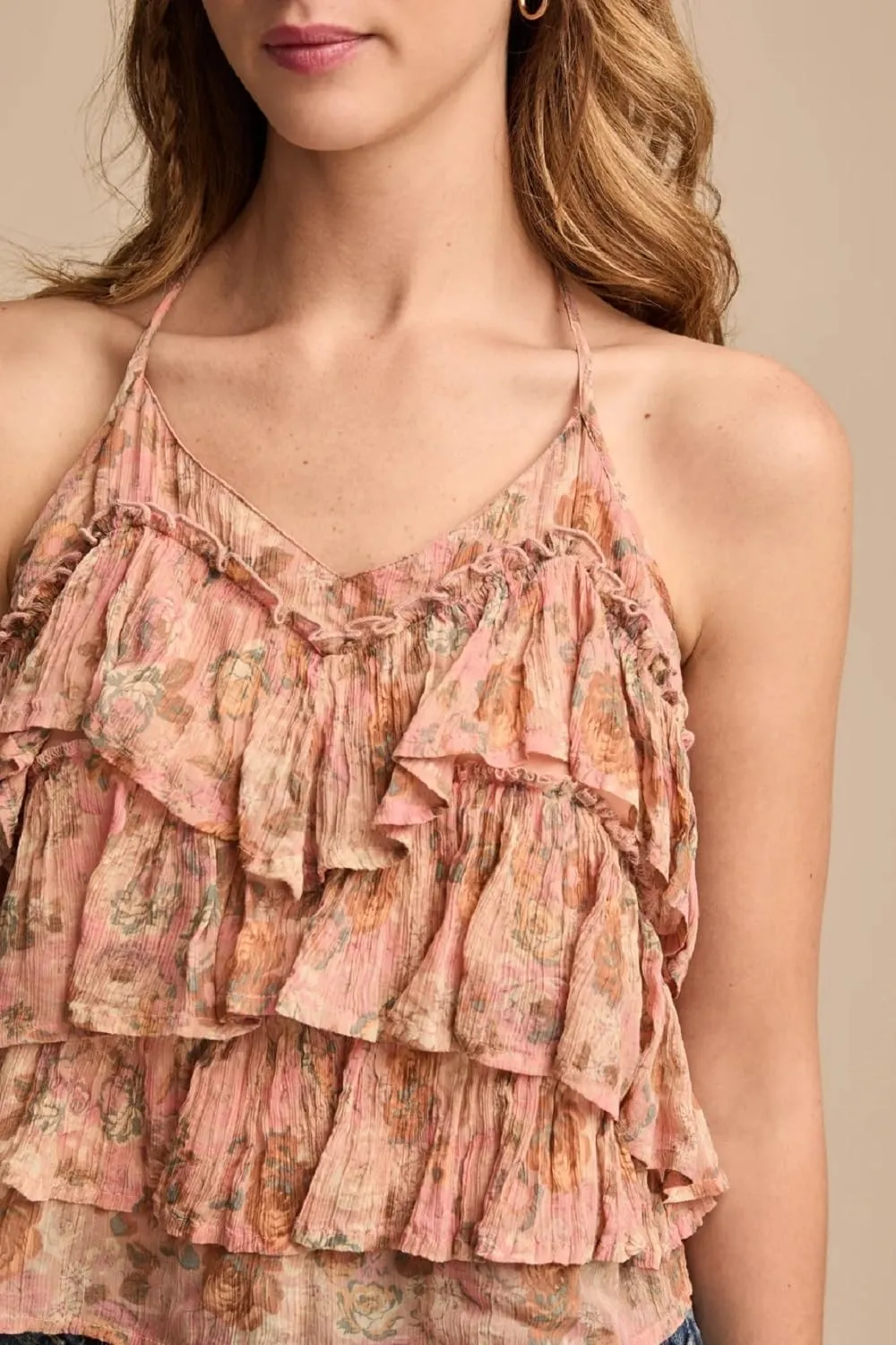 Women Ruffle Tiered Layered Tops Halter Tank Top Spaghetti Strap Babydoll Camisole Cute Boho Summer Tops