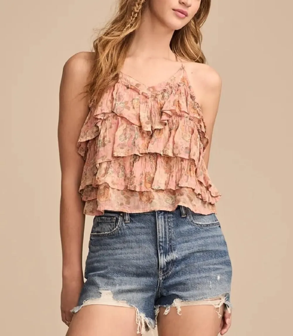 Women Ruffle Tiered Layered Tops Halter Tank Top Spaghetti Strap Babydoll Camisole Cute Boho Summer Tops