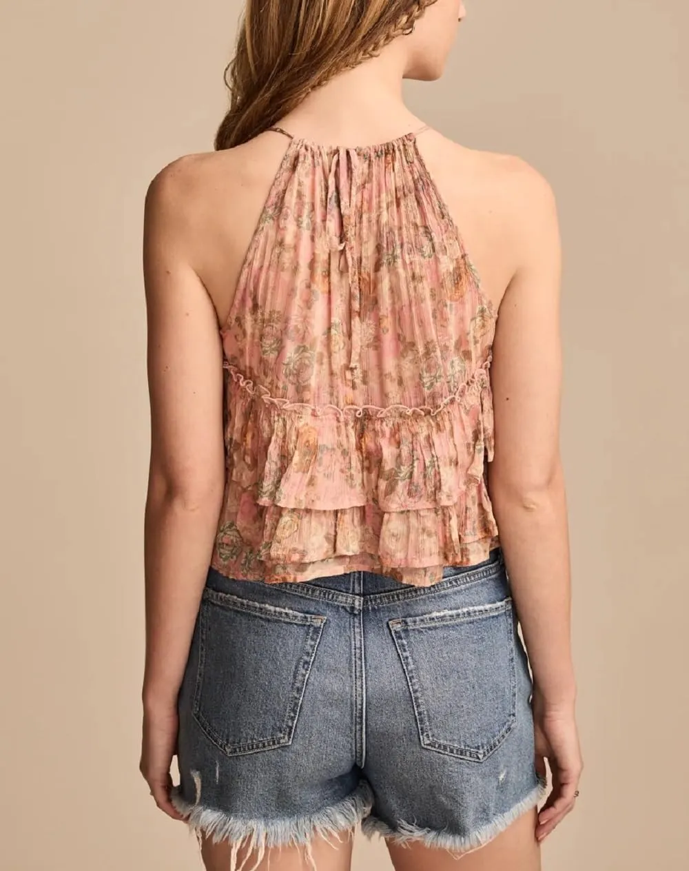 Women Ruffle Tiered Layered Tops Halter Tank Top Spaghetti Strap Babydoll Camisole Cute Boho Summer Tops