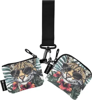 Women Wristlet Coin Purse Keychain Card Wallet Change Pouch Ocelot in Sunglasses Portable Mini Bags Dual Pouch