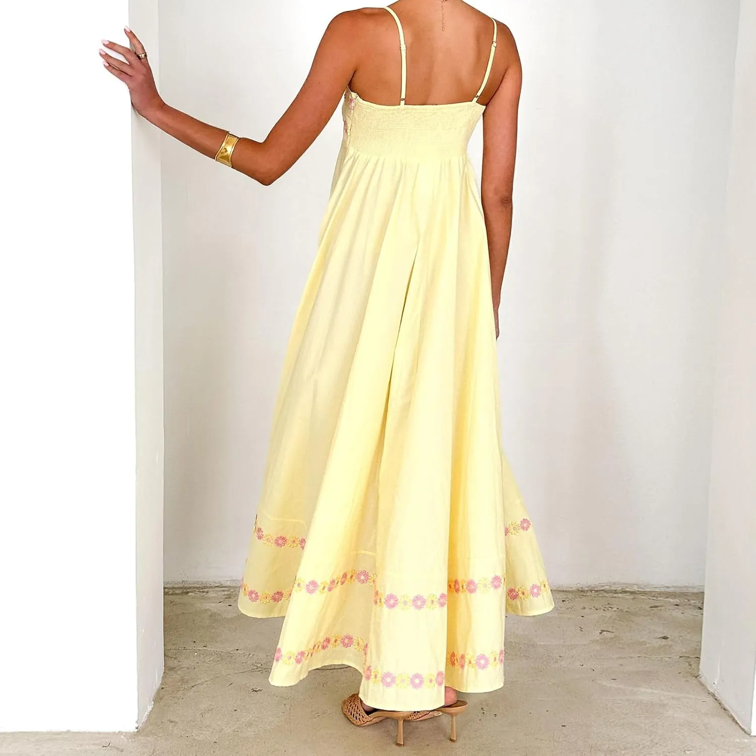 Women Y2k Floral Long Dress Boho Sleeveless Swing Maxi Dress Vintage Spaghetti Strap Aline Dress Cute Beach Sundress