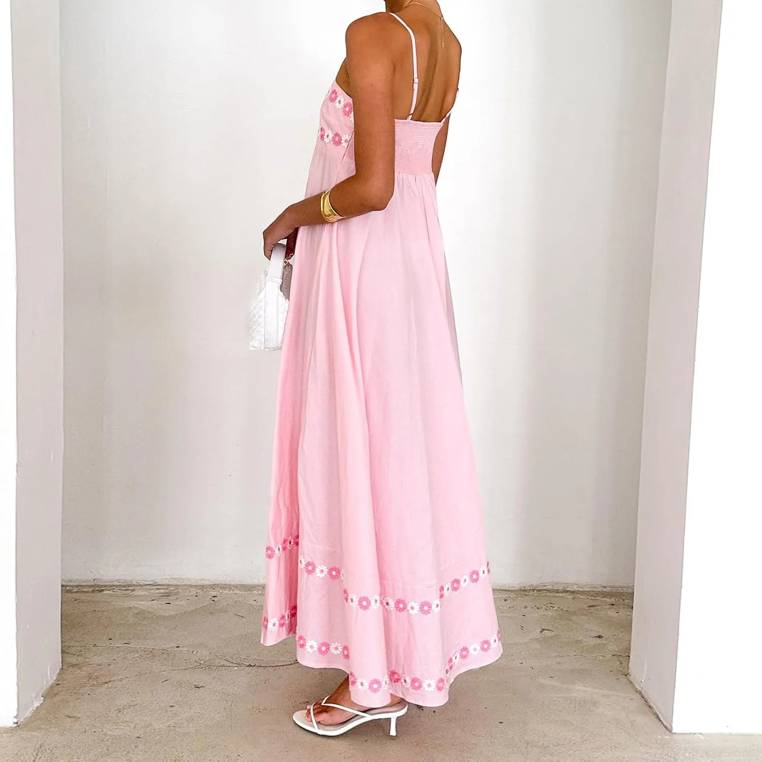 Women Y2k Floral Long Dress Boho Sleeveless Swing Maxi Dress Vintage Spaghetti Strap Aline Dress Cute Beach Sundress
