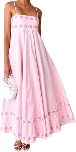 Women Y2k Floral Long Dress Boho Sleeveless Swing Maxi Dress Vintage Spaghetti Strap Aline Dress Cute Beach Sundress