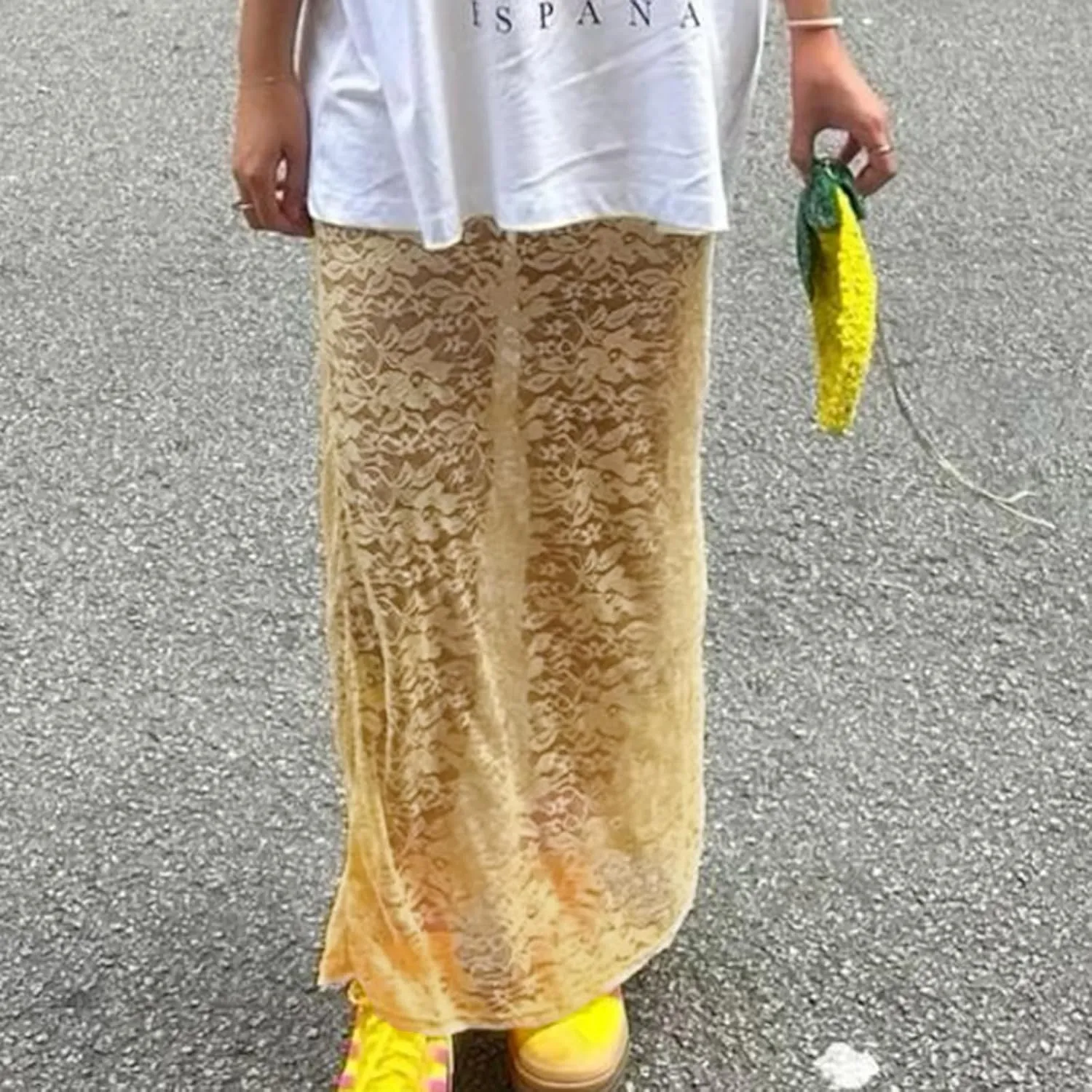 Women Y2k Lace Long Skirt Sexy See Through Maxi Skirt Cute High Waist Sheer Skirt Lace Club Party Skirt Streetwear