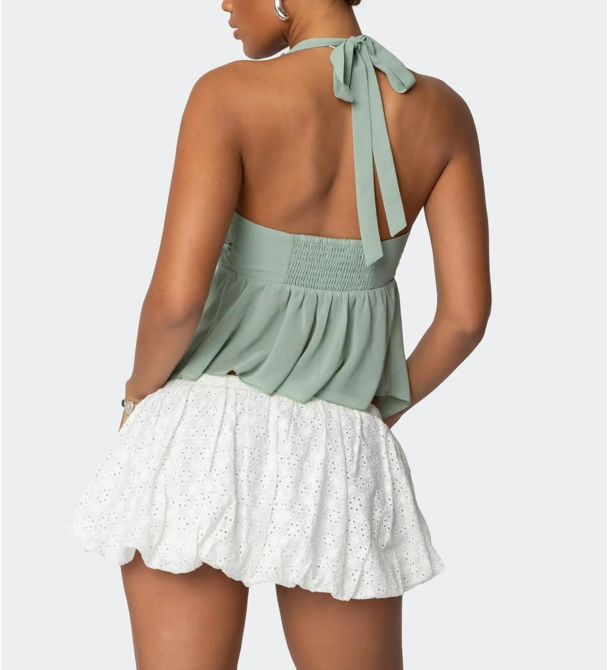 Women Y2K Sequin Cami Tops Sleeveless Scoop Neck Chiffon Patchwork Sparkly Halter Crop Top Split Front Glitter Tank