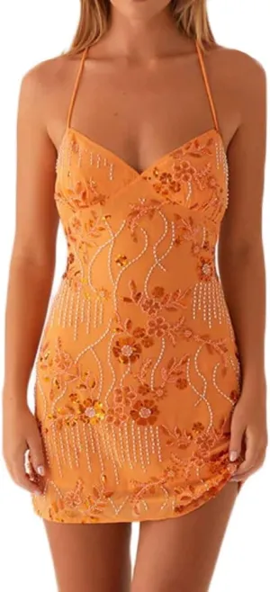 Women Y2k Sequin Sparkly Rhinestone Bodycon Mini Dress Sexy Floral Glitter Tie Back Criss Cross Strap Short Dress