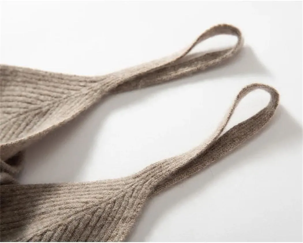 Women's 100%Wool Knitted Cropped Tanks Solid Color Basic Cami Spaghetti Strap Camisole Female Vest
