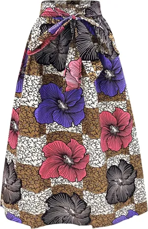 Women's African Wax Print Skirt Ankara Long Skirt Triditional Tribal Maxi Skirt with Pockets One Size