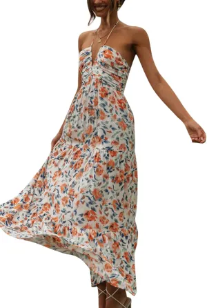 Womens Boho Cut Out Split Long Cami Dress Sleeveless Y2K Spaghetti Strap Bodycon Dress Summer Beach Sundress