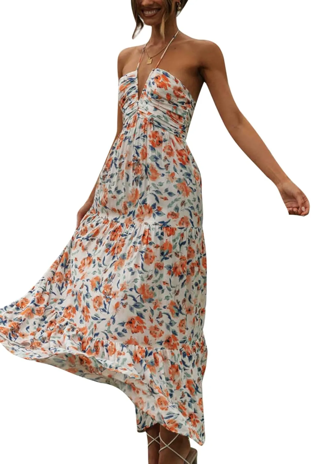 Womens Boho Cut Out Split Long Cami Dress Sleeveless Y2K Spaghetti Strap Bodycon Dress Summer Beach Sundress