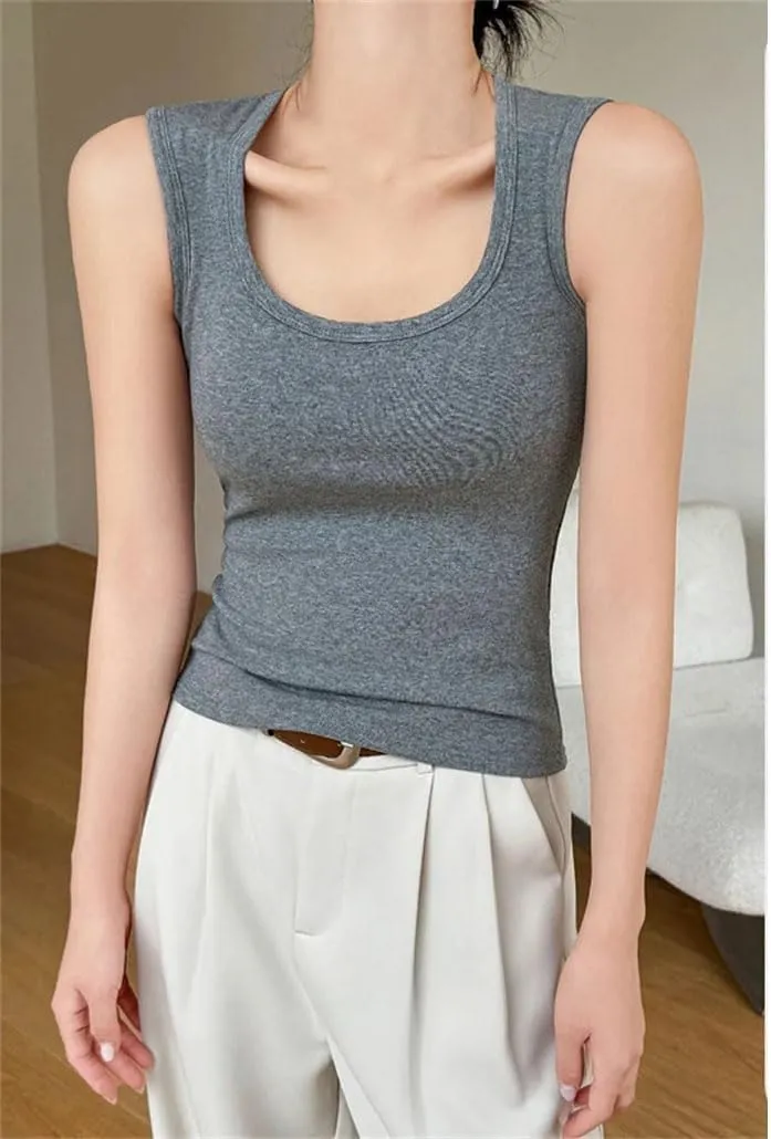 Women's Camisole with Padded Bust Solid Color Sleeveless Tank Tops