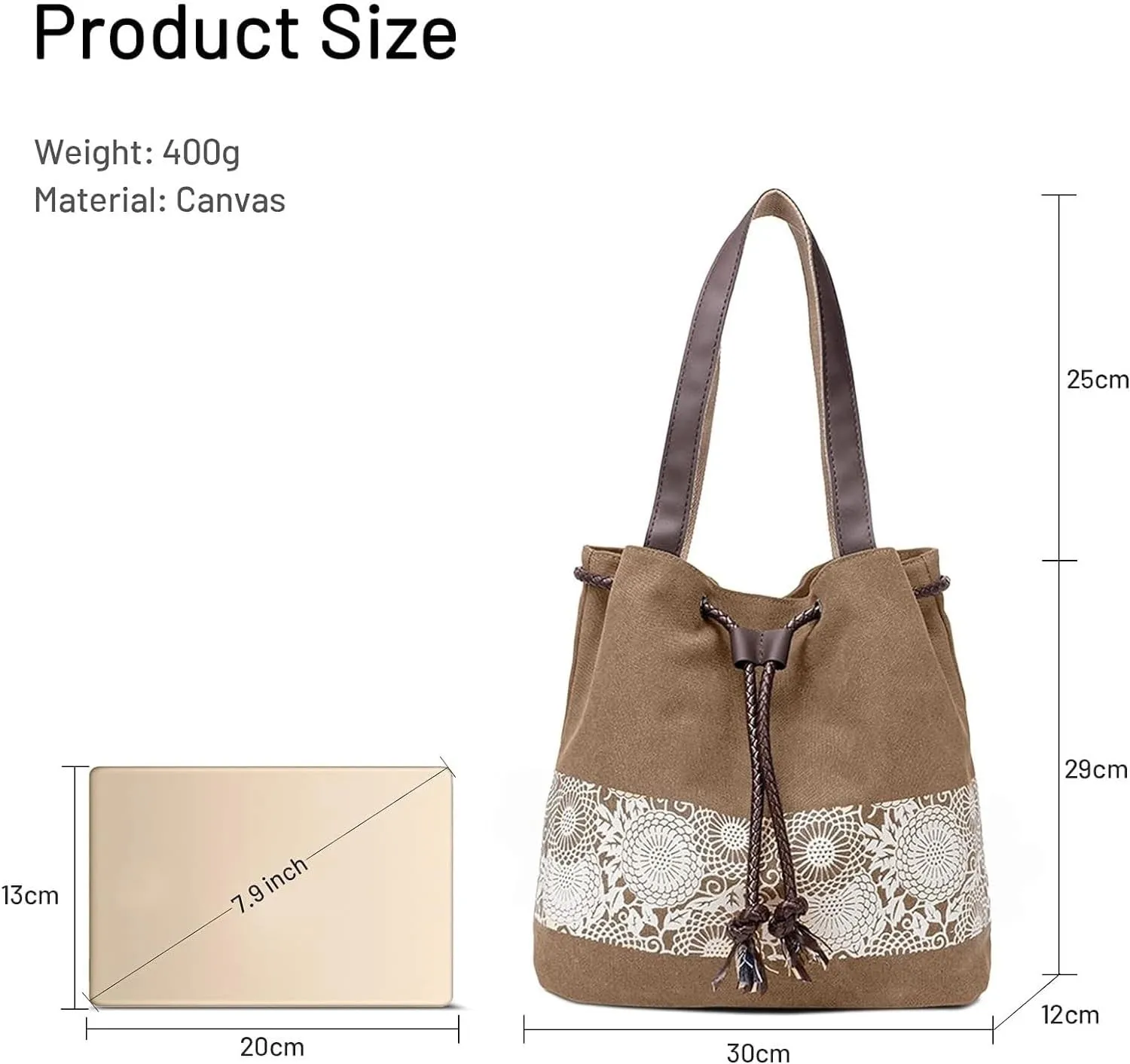 Womens Canvas Handbag Ladies Shoulder Bags Top Handle Bags Drawstring