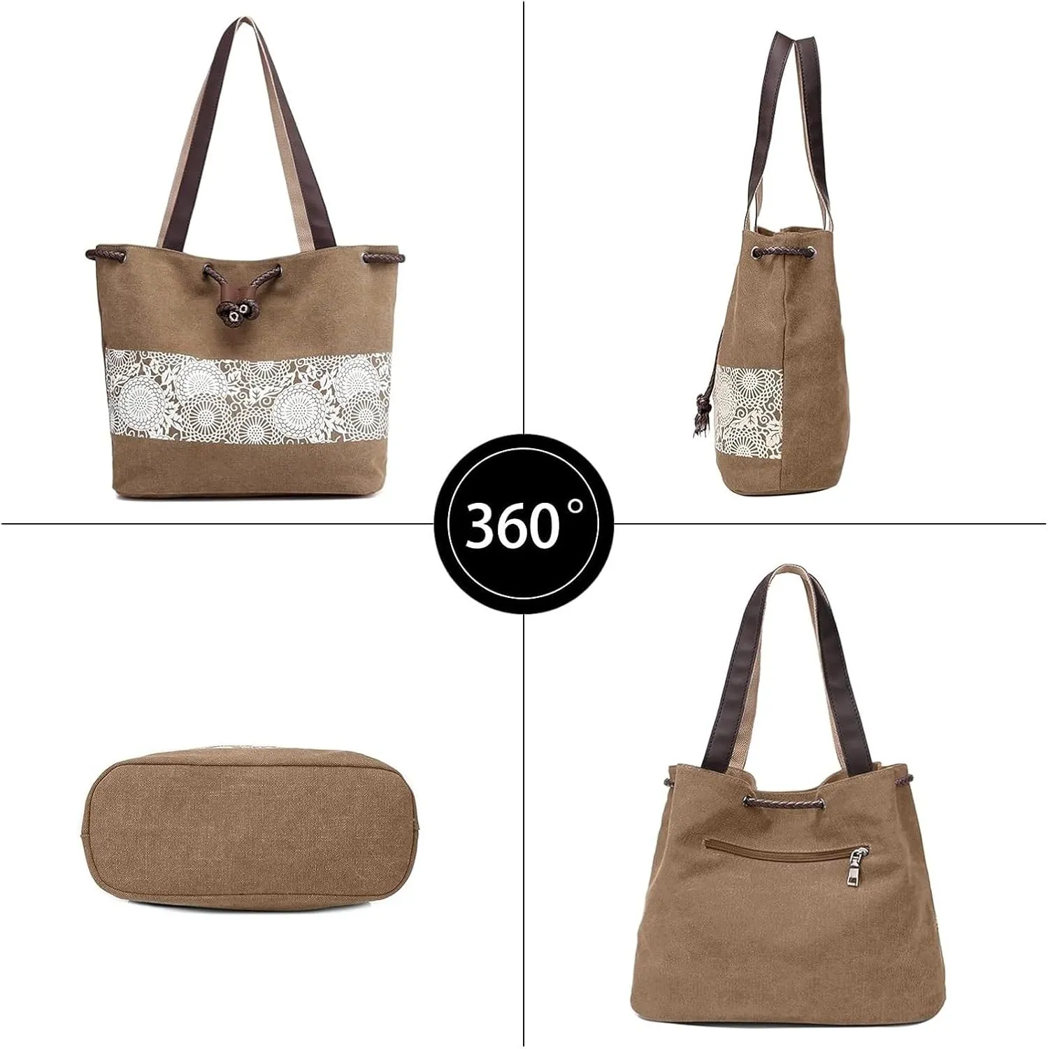Womens Canvas Handbag Ladies Shoulder Bags Top Handle Bags Drawstring