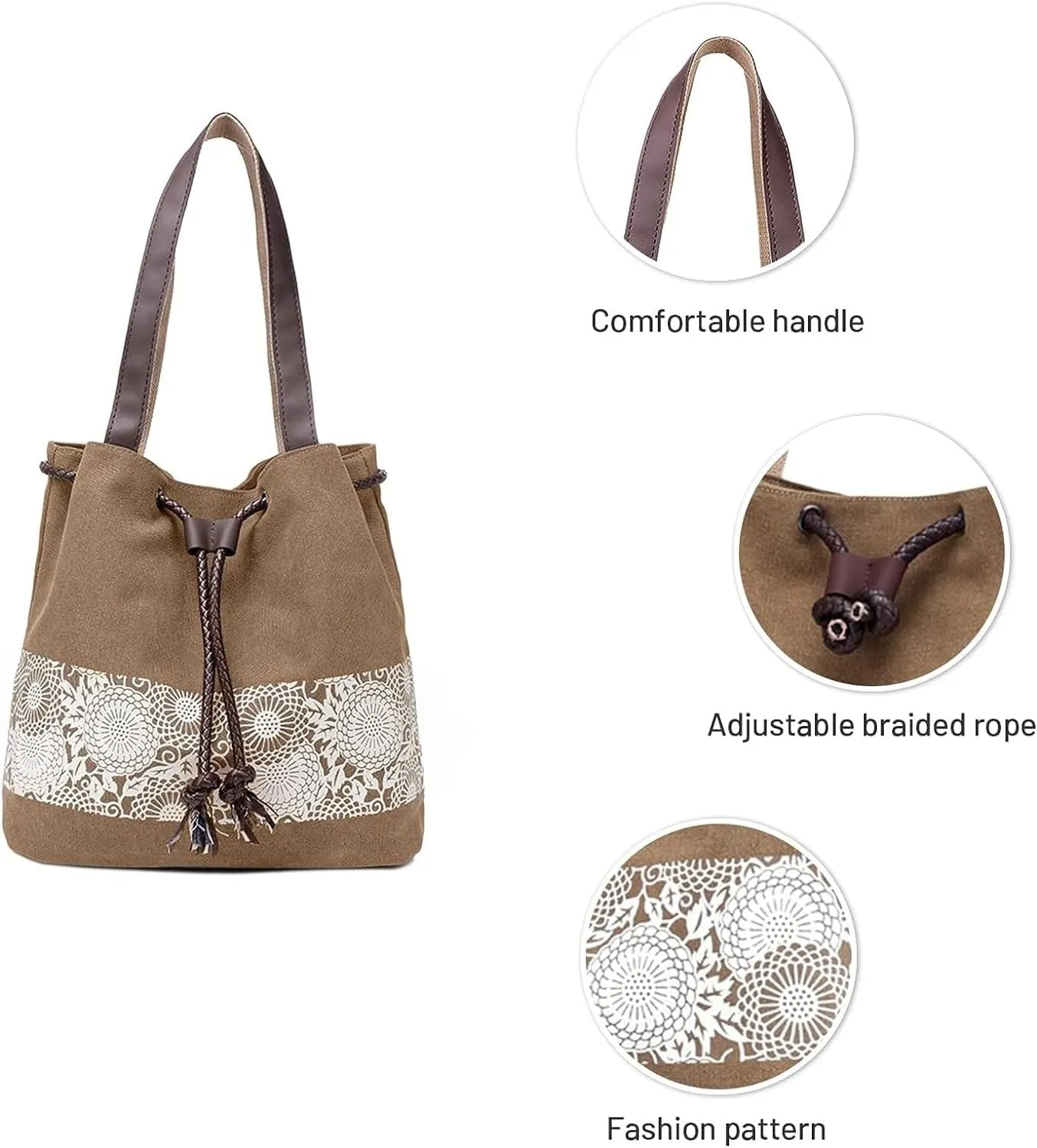 Womens Canvas Handbag Ladies Shoulder Bags Top Handle Bags Drawstring