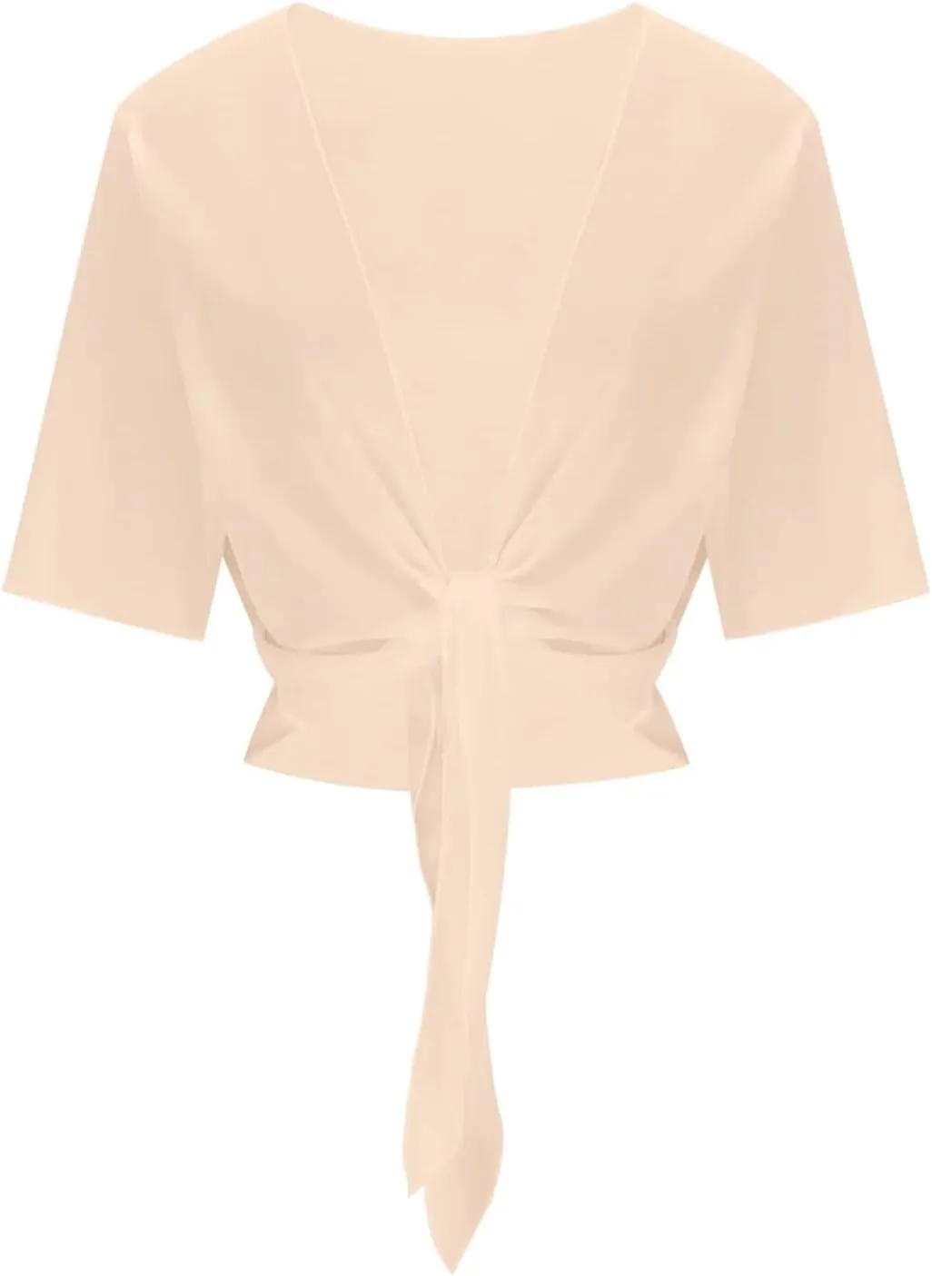 Women's Chiffon Cropped Bolero Sheer Shrugs for Dress Short Sleeve Tie Front Cardigan