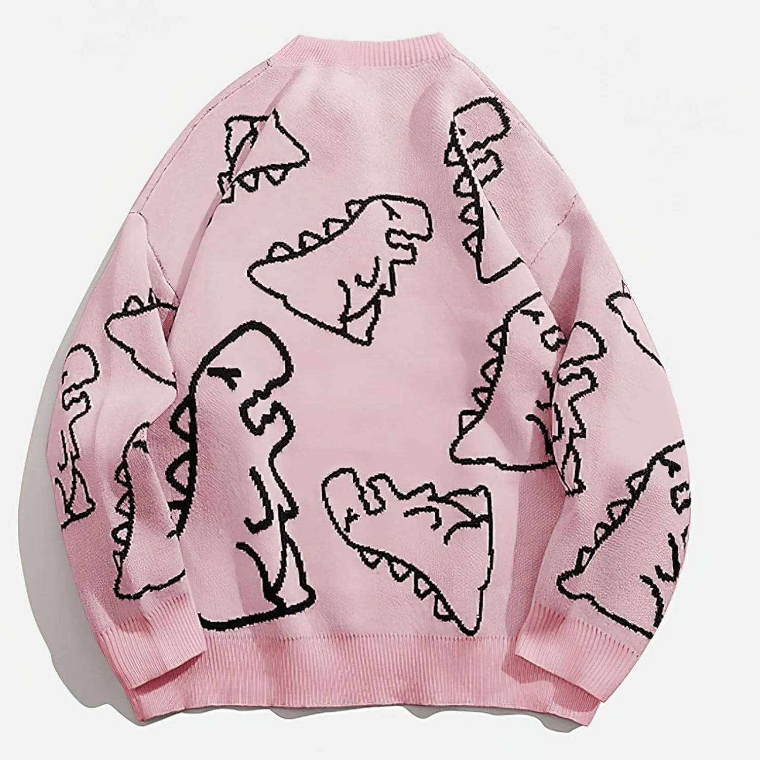 Women's Dinosaur Graphic Sweaters Cartoon Kwaii Knit Crewneck Long Sleeve Oversized Pullover Jumpers